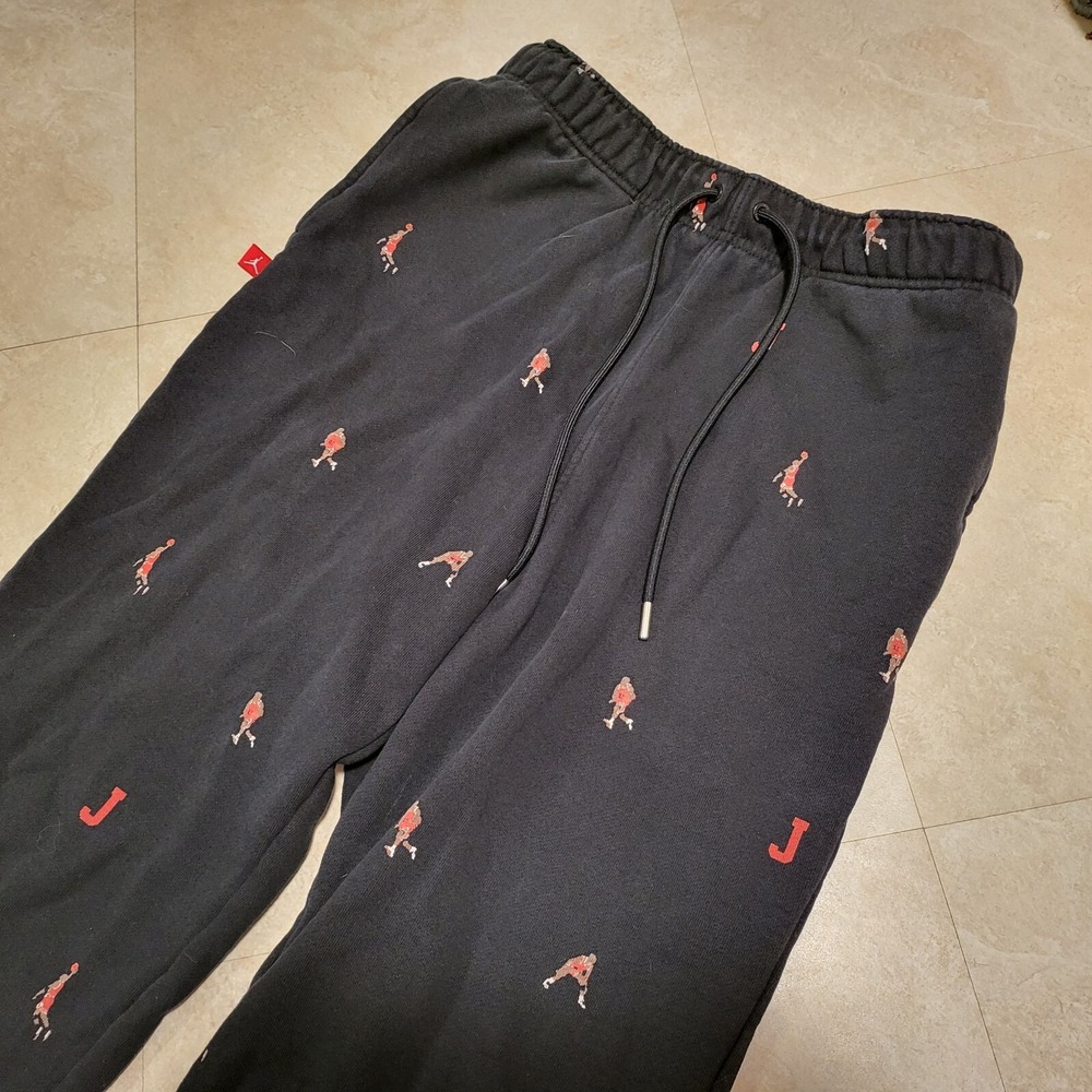 VTG Nike‎ Air Jordan Mens M Medium All Over Print Jumpman AOP Black Sweatpants